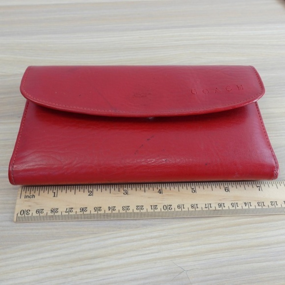 Vintage Coach Wallet Womens Red Clutch Trifold Long Purse Card Check‎ USA FLAWED - Picture 6 of 16